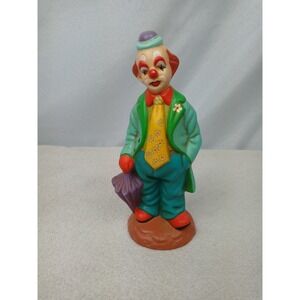 Vintage 1984 Clown Figurine Hand Painted Ceramic Kitsch Circus Decor R.S.